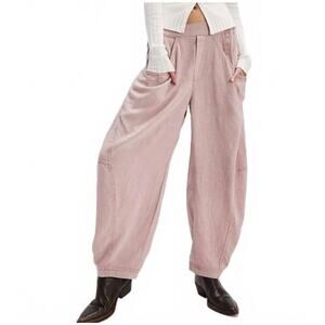 Free People High Road Linen-Blend Barrel Pants Pink Size Small